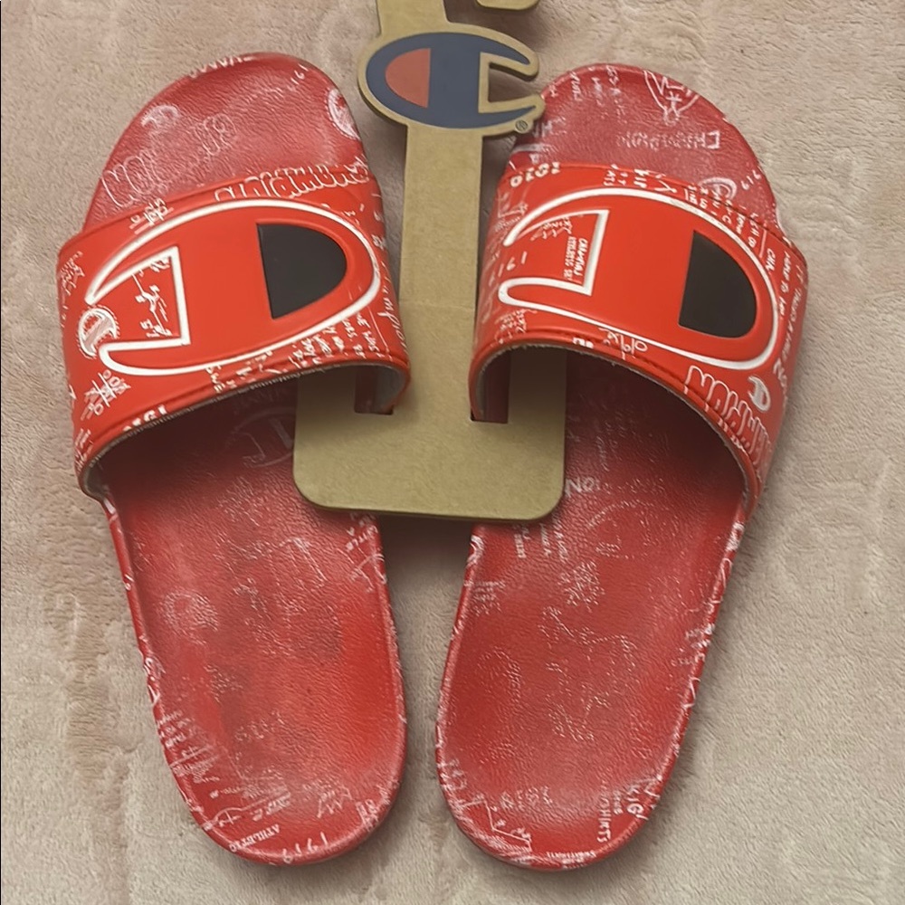 Champion Red Slide Sandals